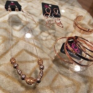 Paparazzi Space Glam Rose Gold Necklace Earrings & Copper Bracelet Set